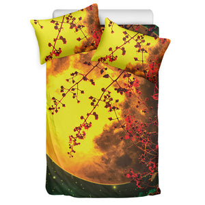 Yellow Full Moon Print Duvet Cover Bedding Set