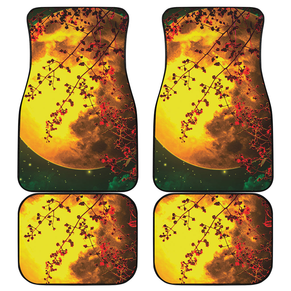 Yellow Full Moon Print Front and Back Car Floor Mats