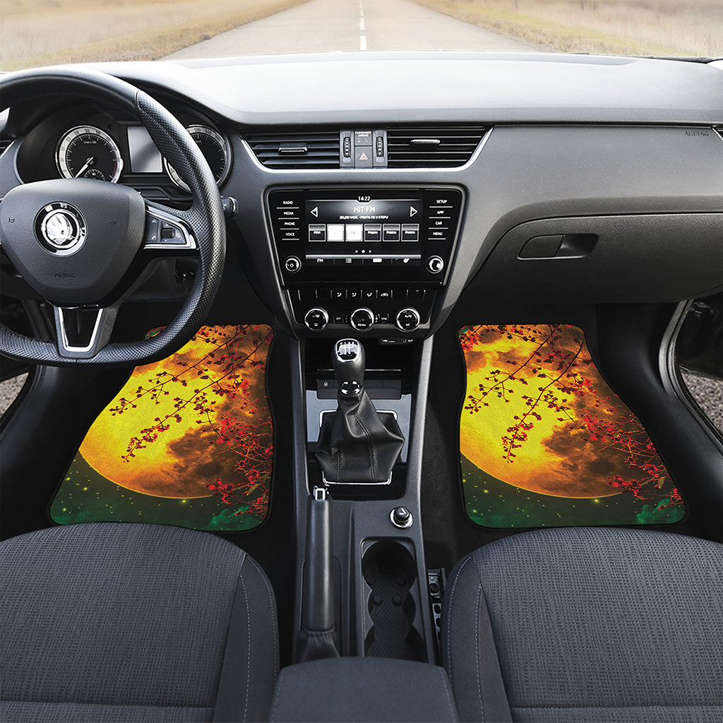 Yellow Full Moon Print Front and Back Car Floor Mats