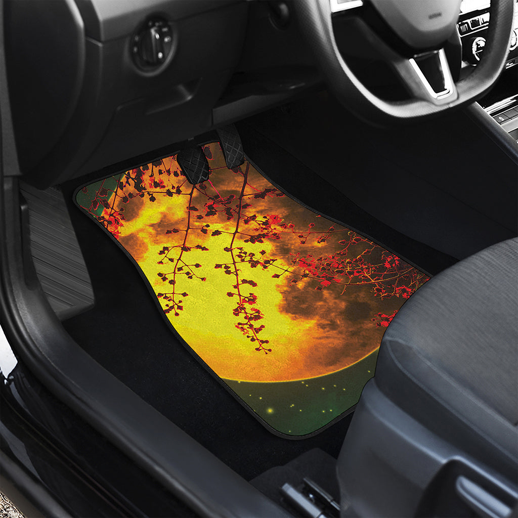 Yellow Full Moon Print Front and Back Car Floor Mats