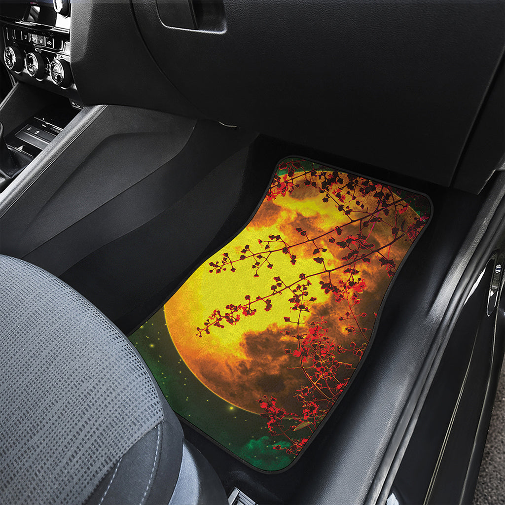 Yellow Full Moon Print Front and Back Car Floor Mats