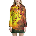 Yellow Full Moon Print Hoodie Dress