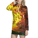 Yellow Full Moon Print Hoodie Dress