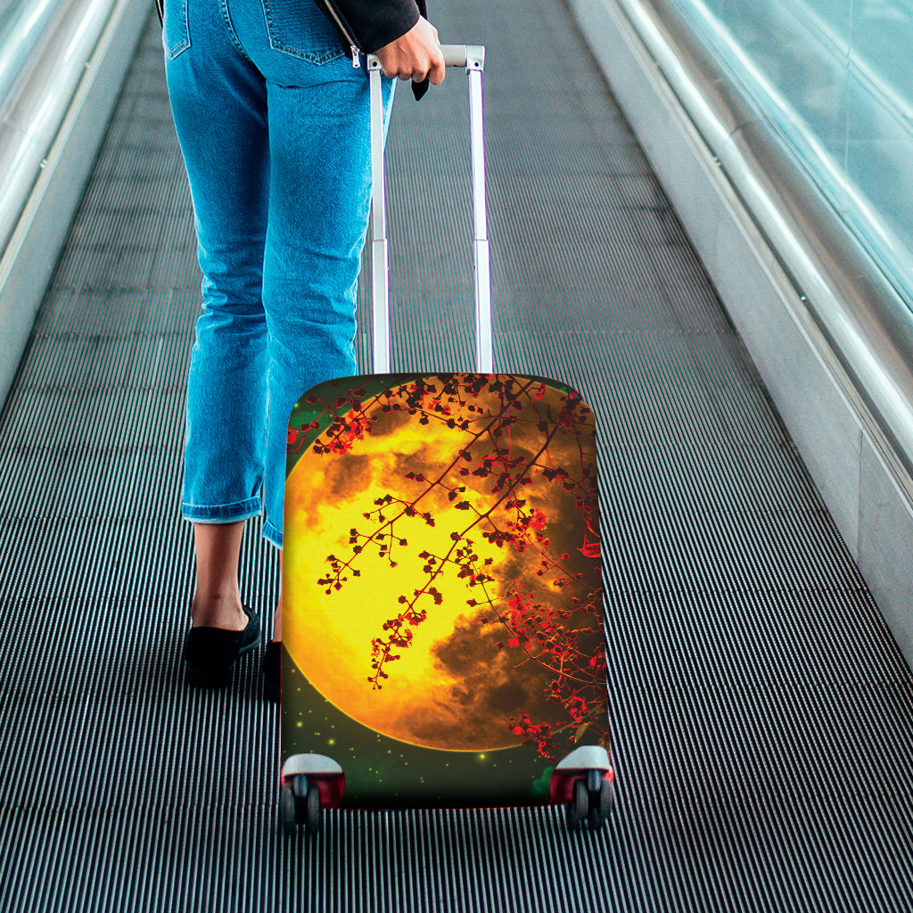 Yellow Full Moon Print Luggage Cover