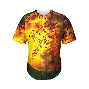 Yellow Full Moon Print Men's Baseball Jersey