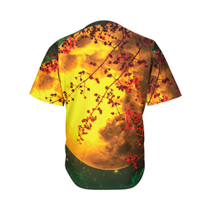 Yellow Full Moon Print Men's Baseball Jersey