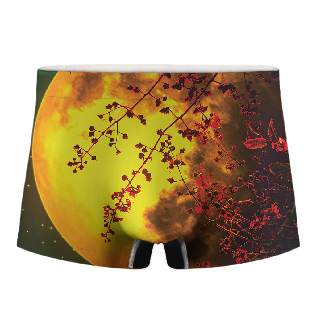 Yellow Full Moon Print Men's Boxer Briefs