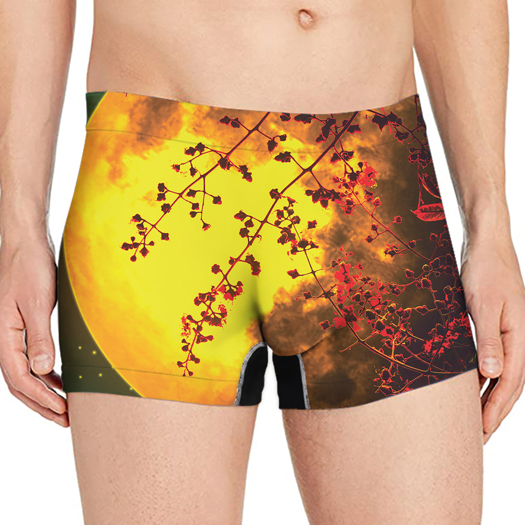 Yellow Full Moon Print Men's Boxer Briefs