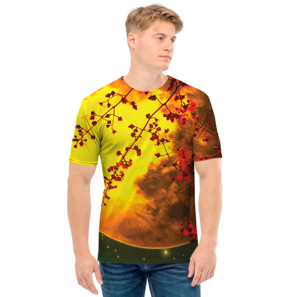 Yellow Full Moon Print Men's T-Shirt