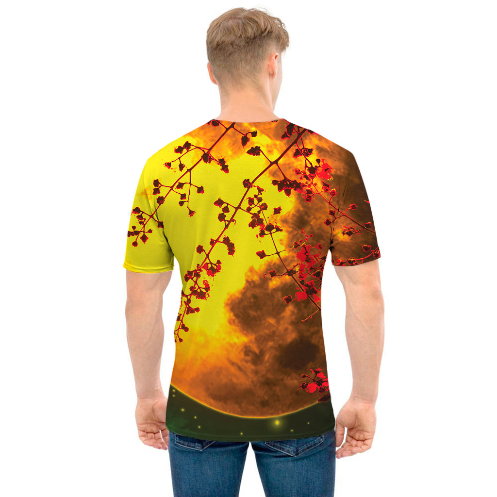 Yellow Full Moon Print Men's T-Shirt