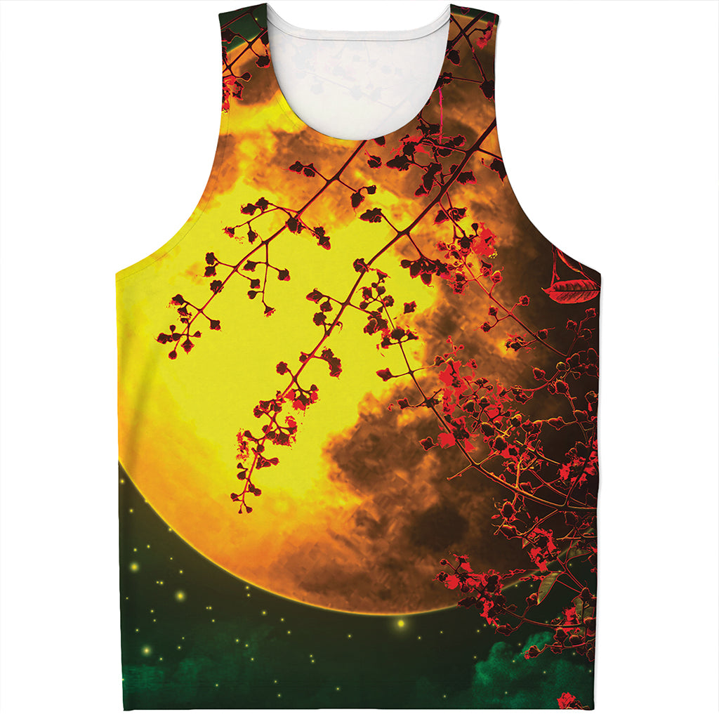 Yellow Full Moon Print Men's Tank Top