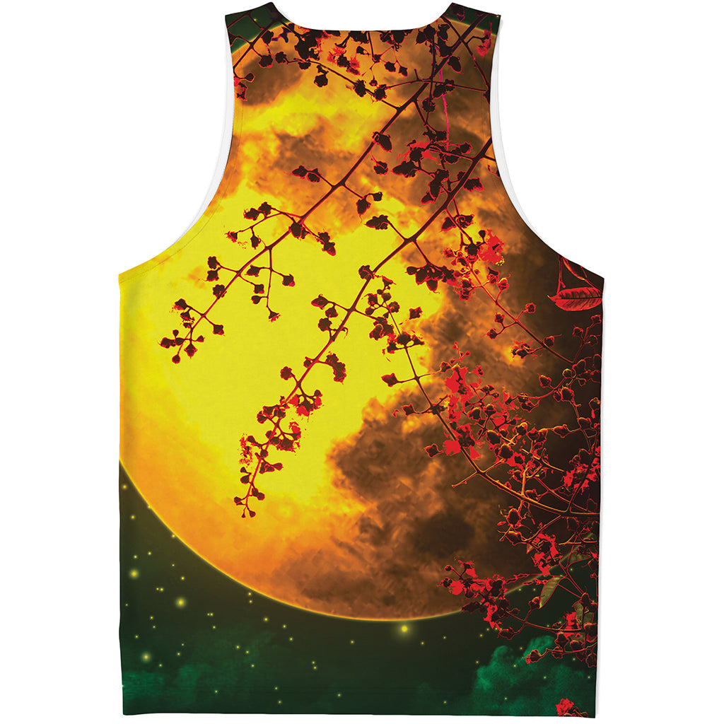 Yellow Full Moon Print Men's Tank Top