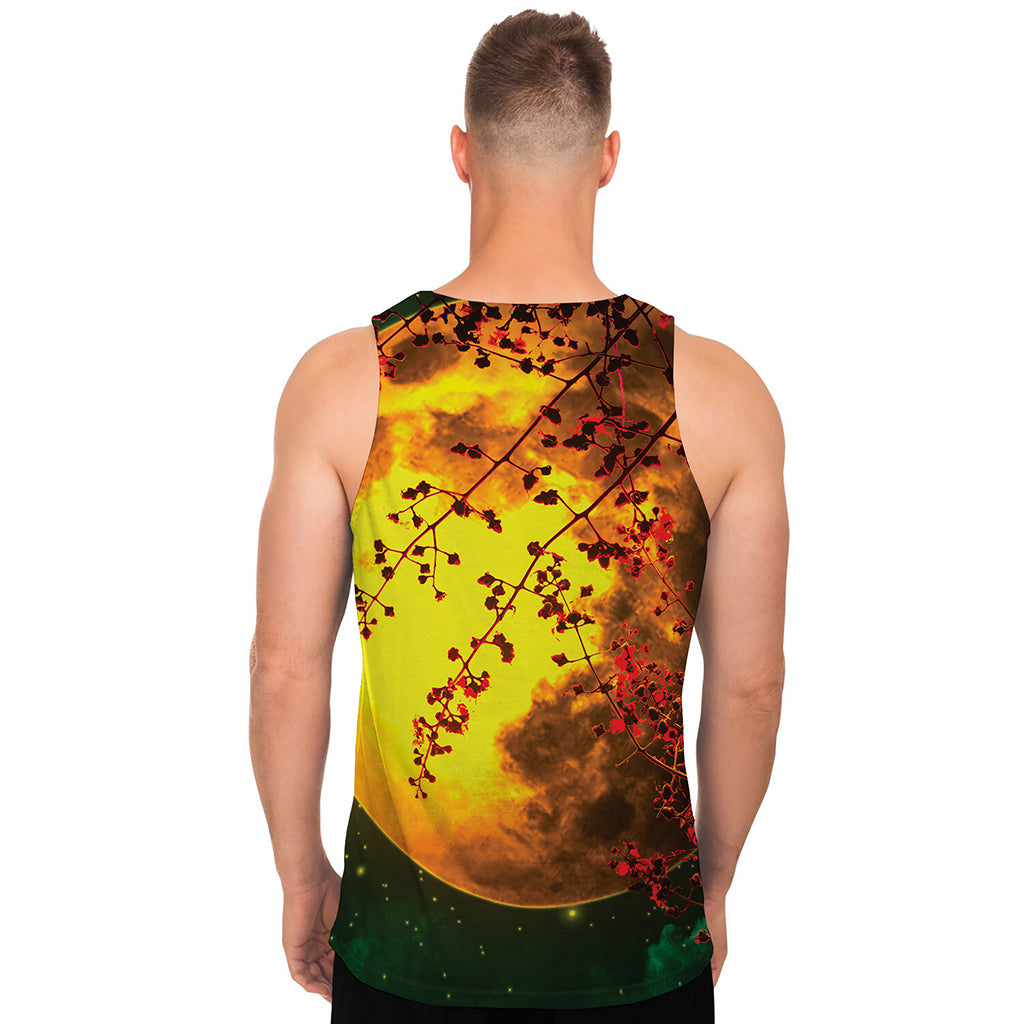 Yellow Full Moon Print Men's Tank Top