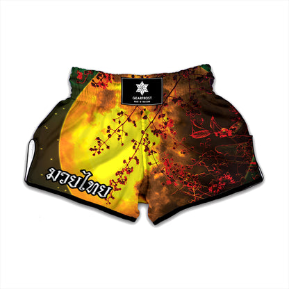 Yellow Full Moon Print Muay Thai Boxing Shorts