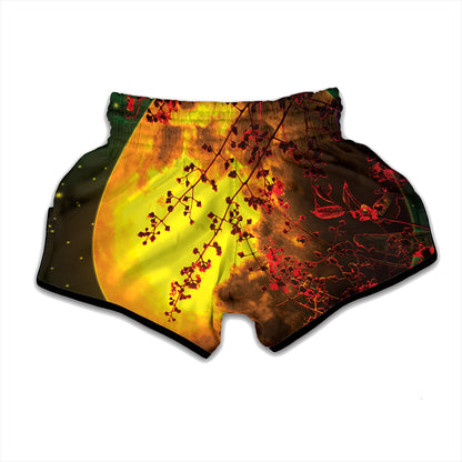 Yellow Full Moon Print Muay Thai Boxing Shorts