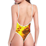 Yellow Full Moon Print One Piece High Cut Swimsuit