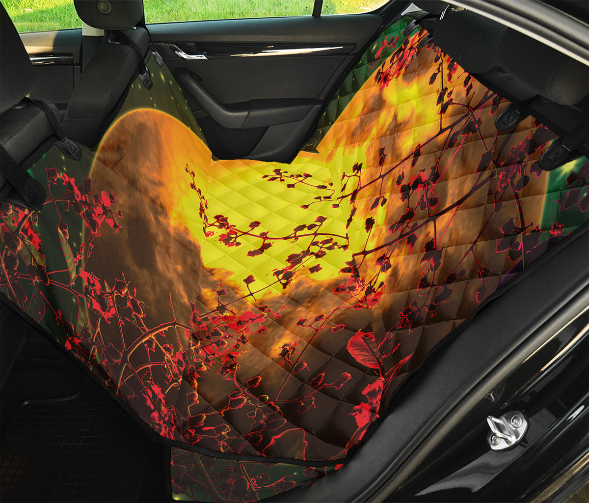 Yellow Full Moon Print Pet Car Back Seat Cover