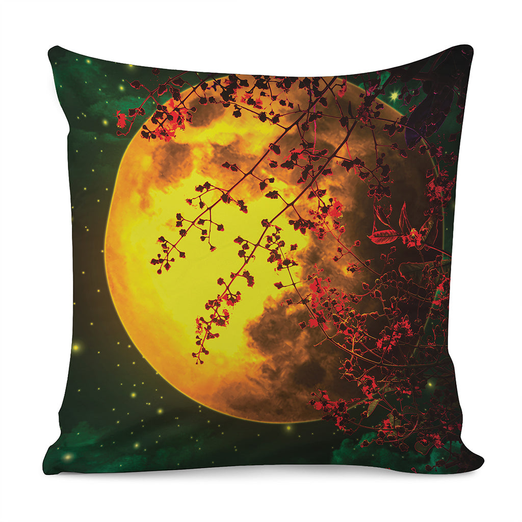 Yellow Full Moon Print Pillow Cover