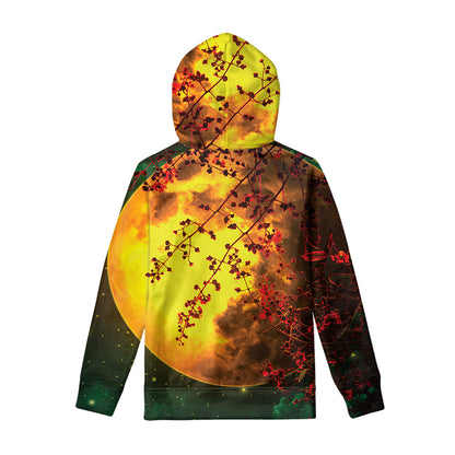 Yellow Full Moon Print Pullover Hoodie