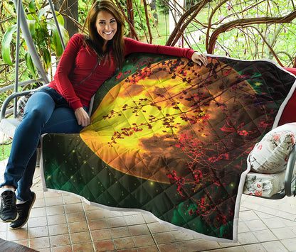 Yellow Full Moon Print Quilt