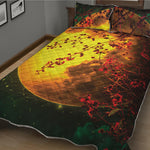 Yellow Full Moon Print Quilt Bed Set