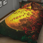 Yellow Full Moon Print Quilt Bed Set