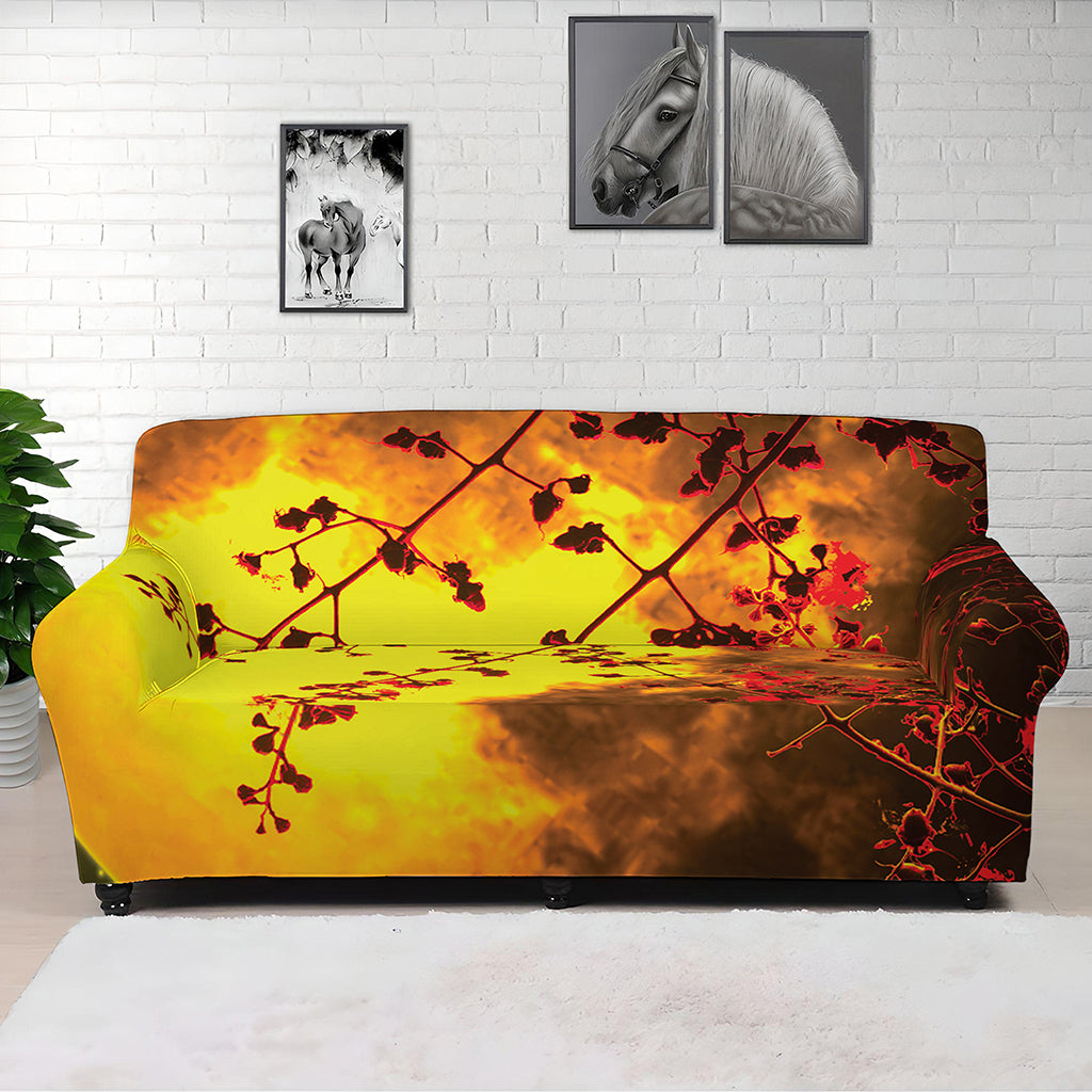 Yellow Full Moon Print Sofa Cover