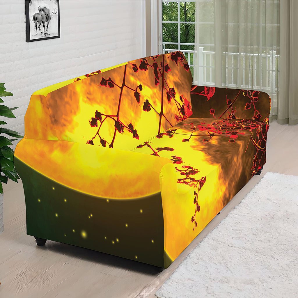 Yellow Full Moon Print Sofa Cover