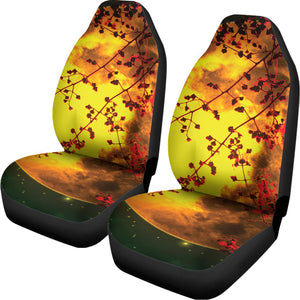 Yellow Full Moon Print Universal Fit Car Seat Covers