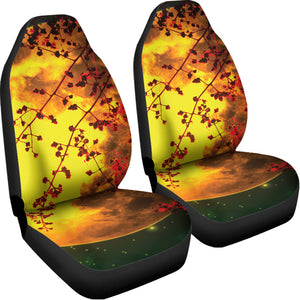 Yellow Full Moon Print Universal Fit Car Seat Covers