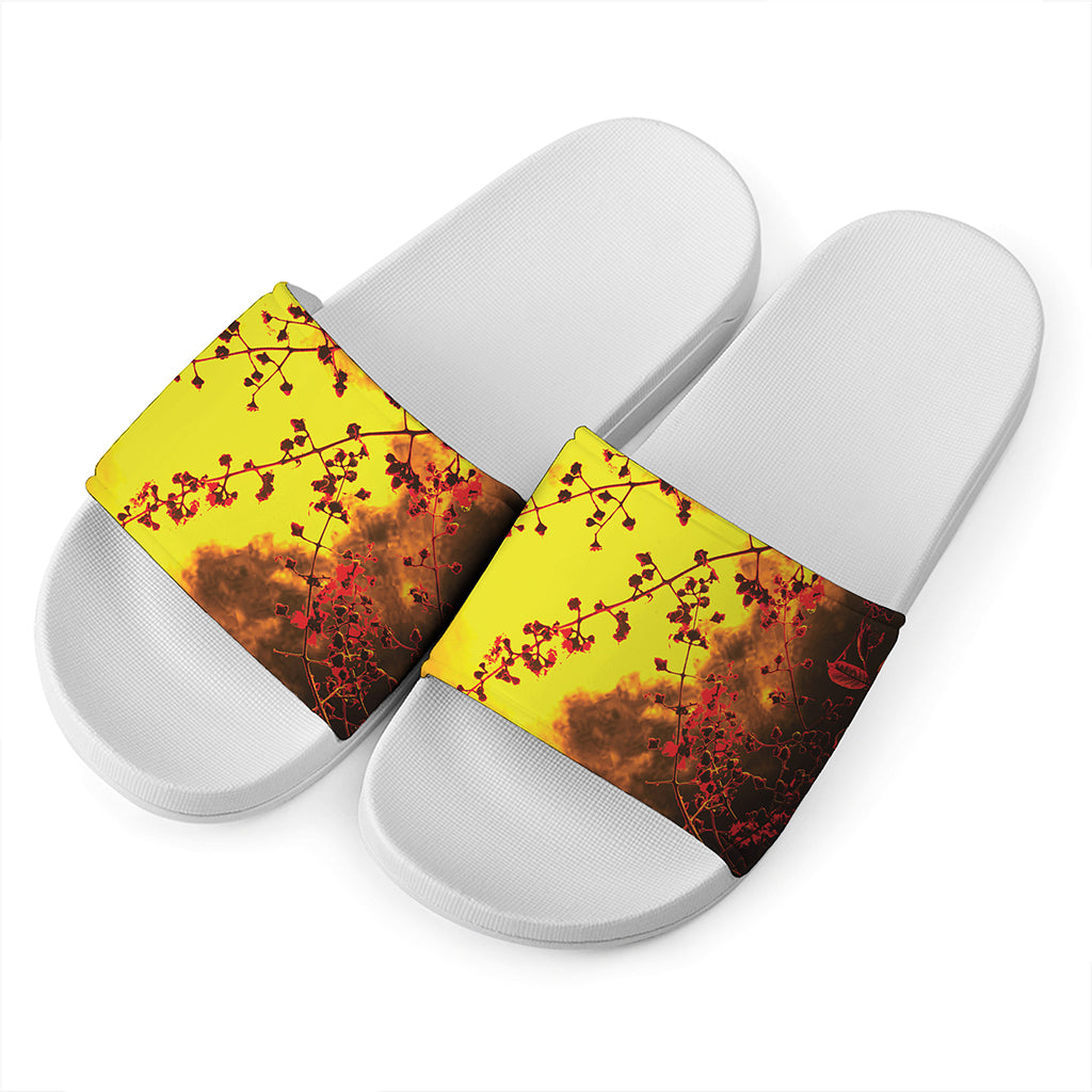 Yellow Full Moon Print White Slide Sandals