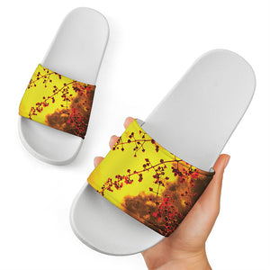 Yellow Full Moon Print White Slide Sandals