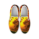 Yellow Full Moon Print White Slip On Shoes