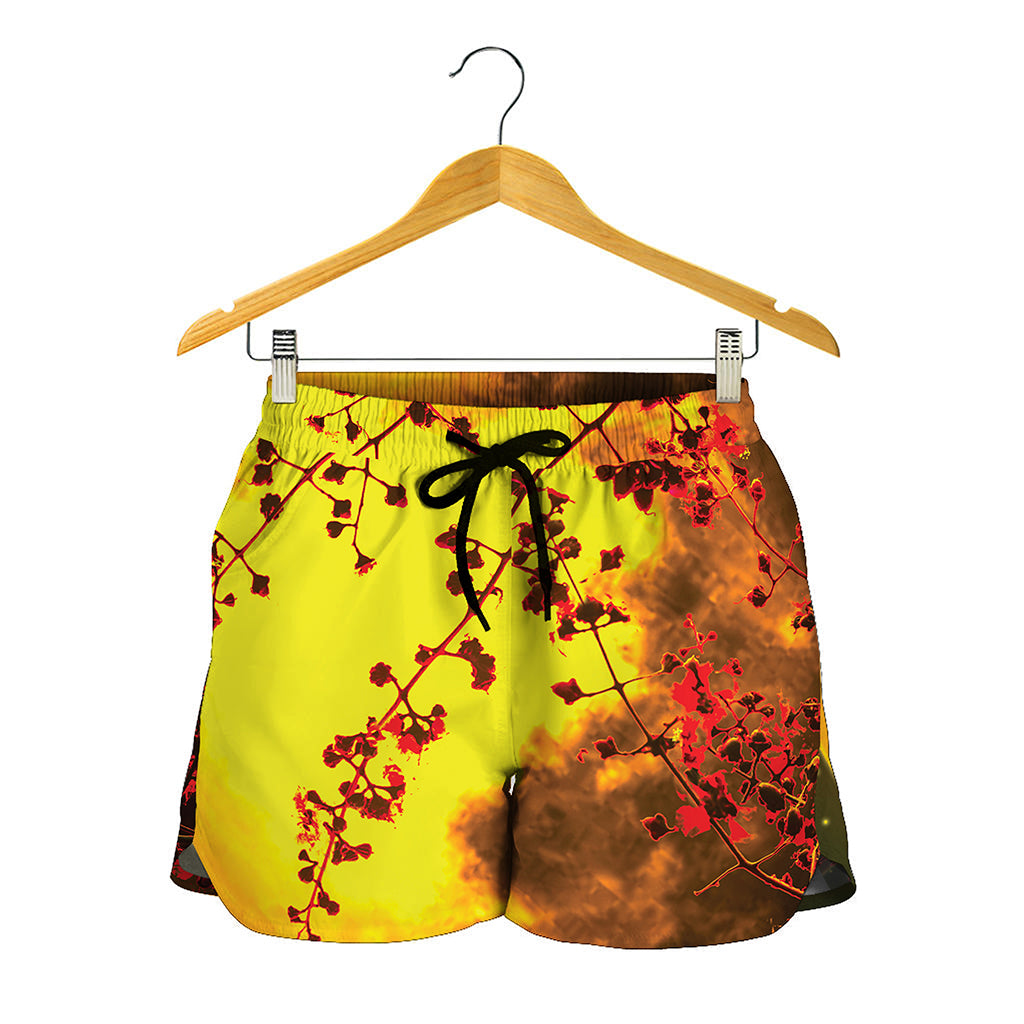 Yellow Full Moon Print Women's Shorts