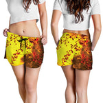 Yellow Full Moon Print Women's Shorts