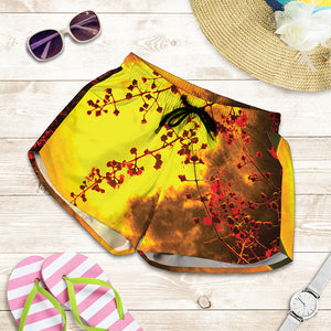 Yellow Full Moon Print Women's Shorts