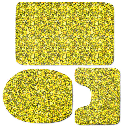 Yellow Geometric Banana Pattern Print 3 Piece Bath Mat Set