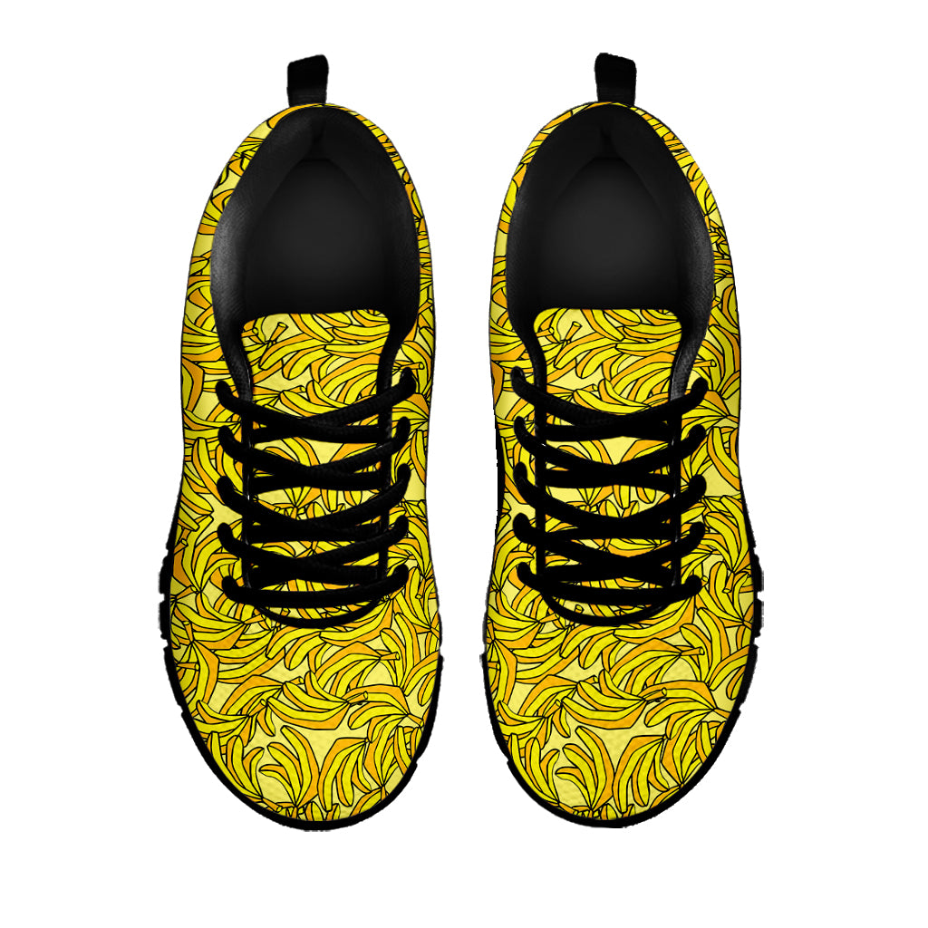 Yellow Geometric Banana Pattern Print Black Sneakers