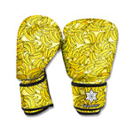 Yellow Geometric Banana Pattern Print Boxing Gloves
