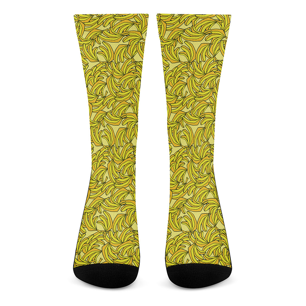 Yellow Geometric Banana Pattern Print Crew Socks
