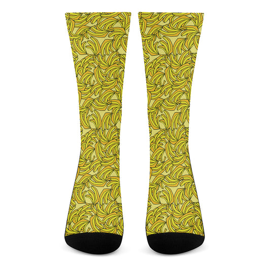 Yellow Geometric Banana Pattern Print Crew Socks