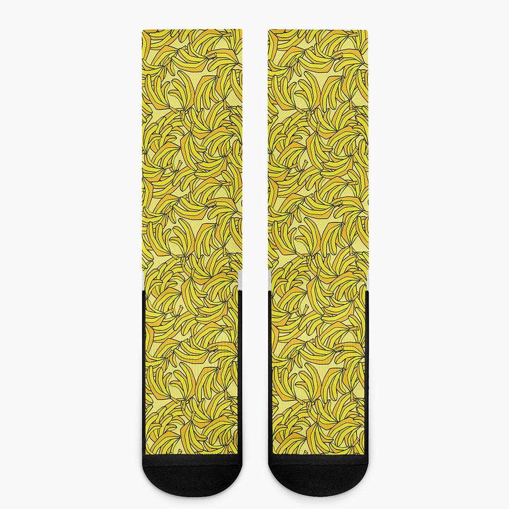Yellow Geometric Banana Pattern Print Crew Socks