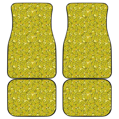 Yellow Geometric Banana Pattern Print Front and Back Car Floor Mats