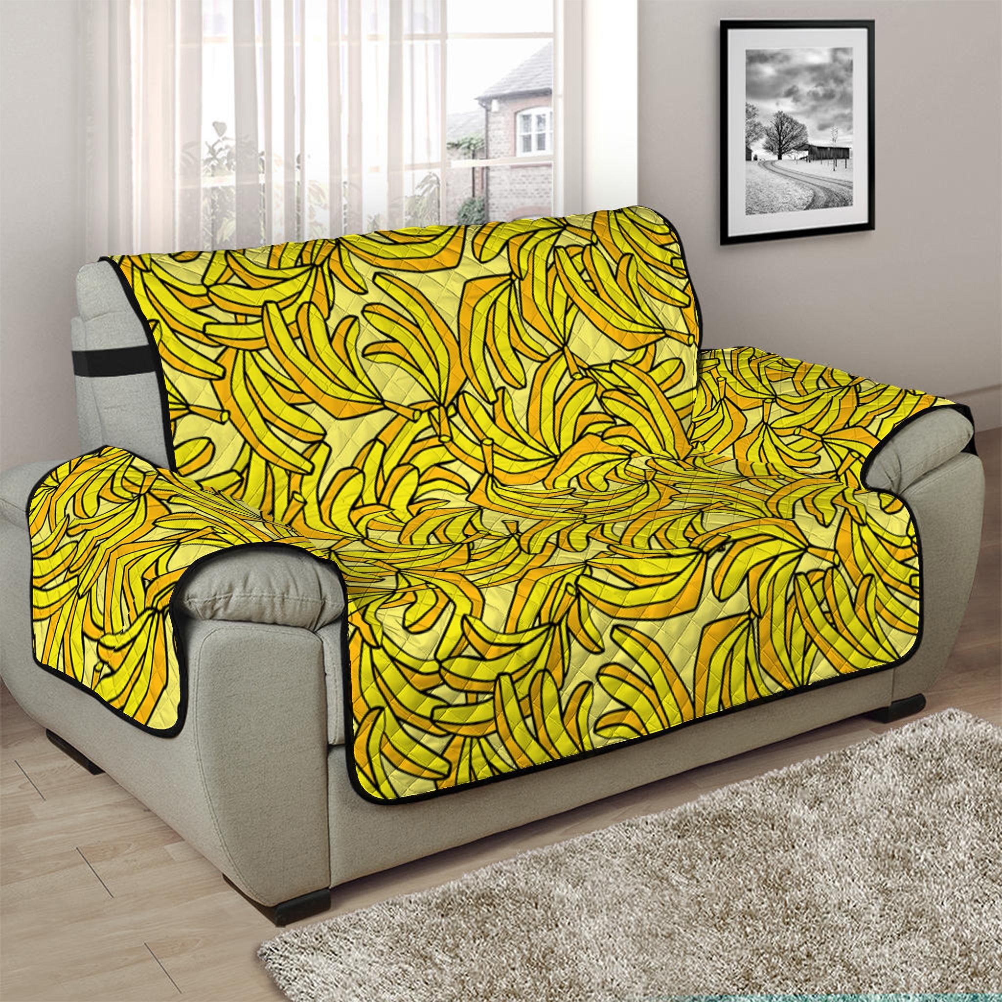 Yellow Geometric Banana Pattern Print Half Sofa Protector