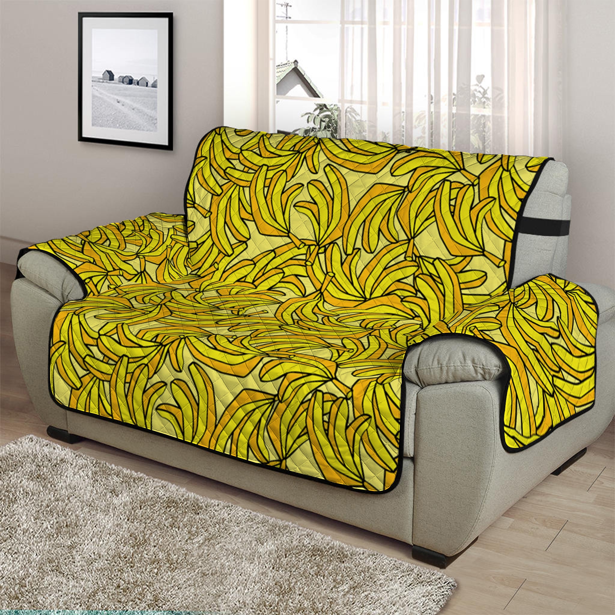 Yellow Geometric Banana Pattern Print Half Sofa Protector