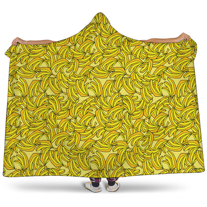 Yellow Geometric Banana Pattern Print Hooded Blanket