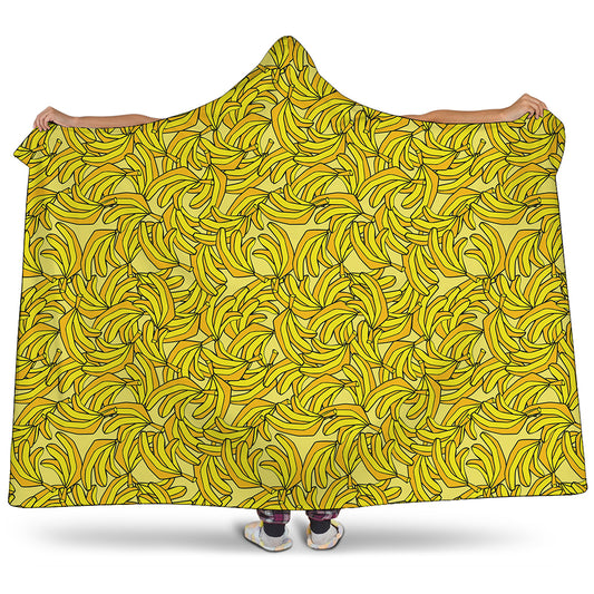 Yellow Geometric Banana Pattern Print Hooded Blanket