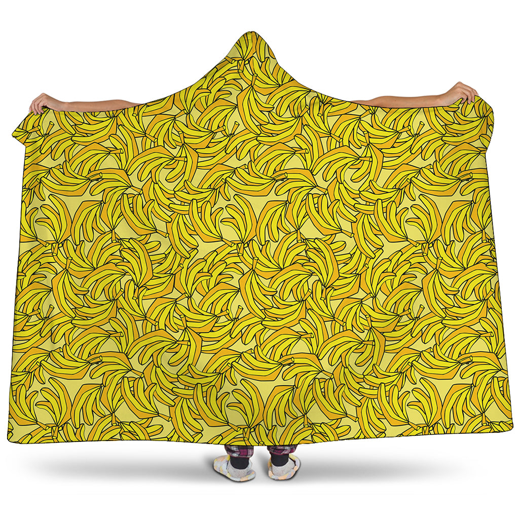 Yellow Geometric Banana Pattern Print Hooded Blanket