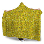 Yellow Geometric Banana Pattern Print Hooded Blanket