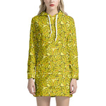 Yellow Geometric Banana Pattern Print Hoodie Dress
